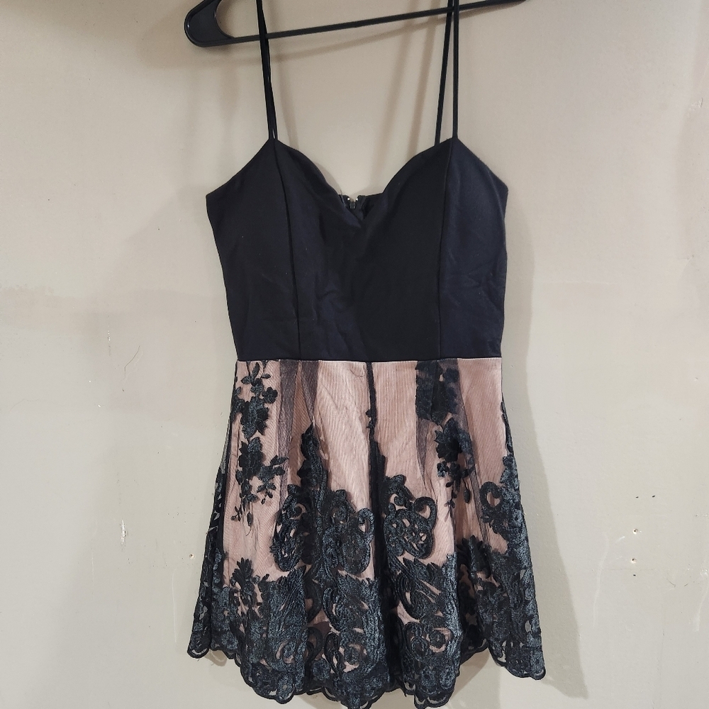 Charlotte Russe Sweetheart Kneckline Mini Dress Lace Black And Nude Y2k Goth L
